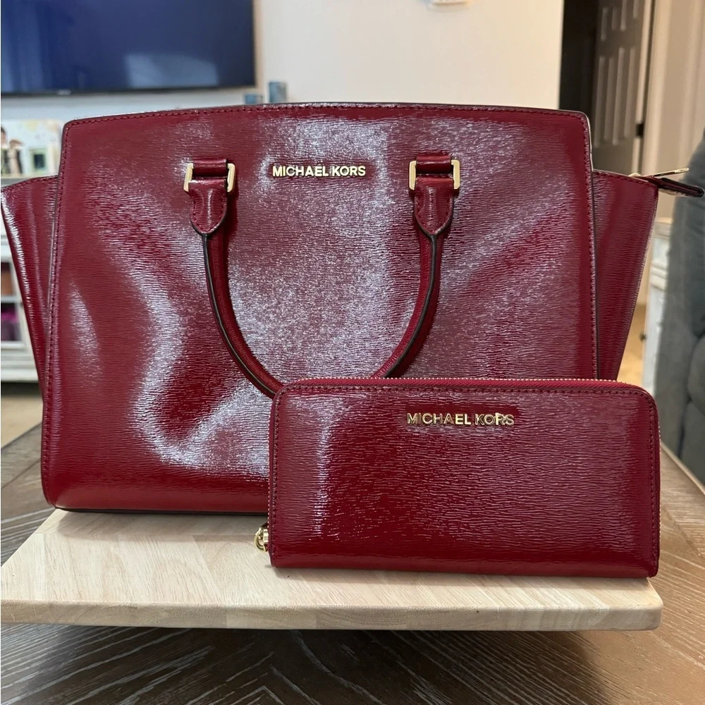Michael Kors Red Patent Satchel with Matching Wallet